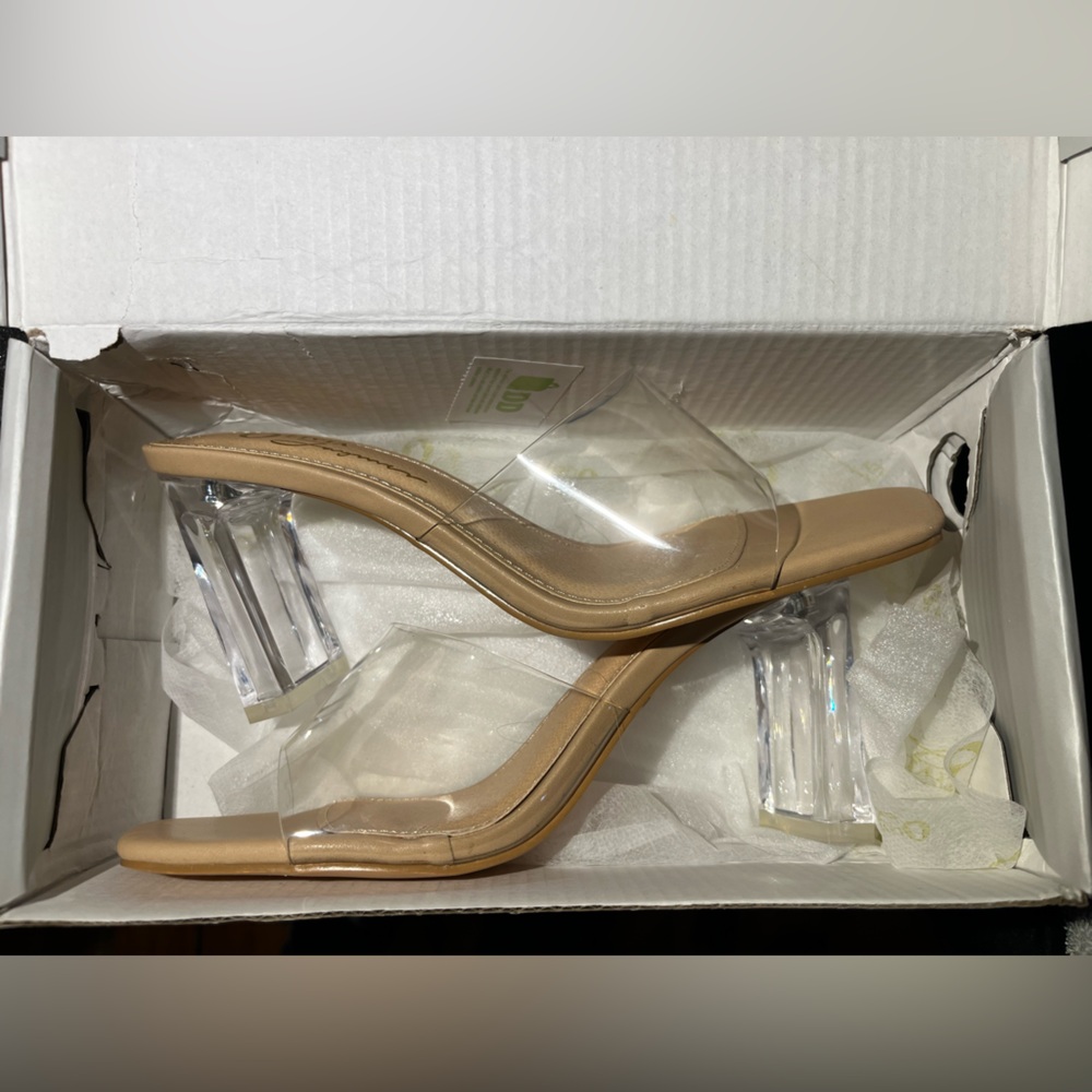 Olivia Women's Beige Heels with Clear Straps